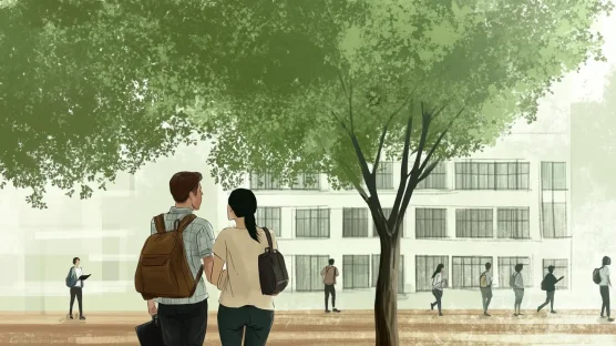 Students walking at the campus area